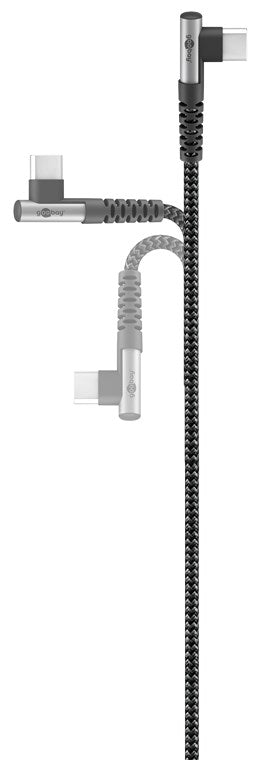 Cablu elegant extra-robust textil 2m 60W USB2.0 type C 90 grade - USB type C mufe metalice Goobay 64660