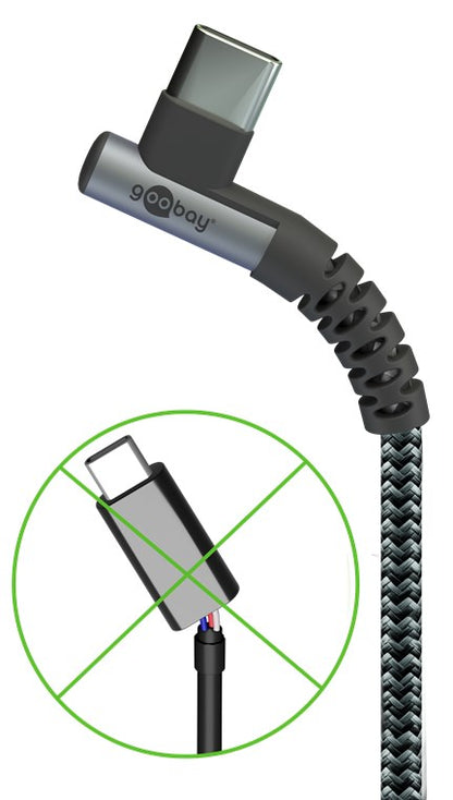 Cablu elegant extra-robust textil 2m 60W USB2.0 type C 90 grade - USB type C mufe metalice Goobay 64660
