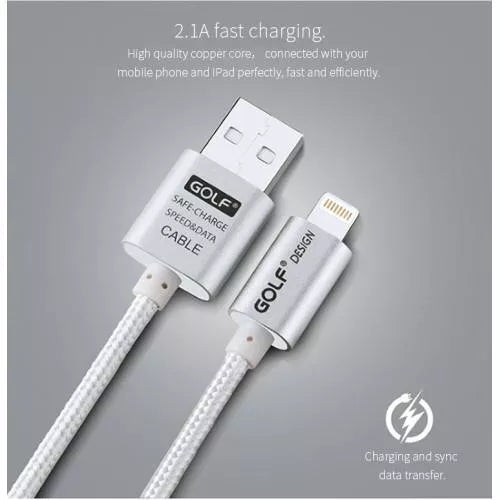 Cablu METAL iPhone Golf 10i argintiu 1m 2.1A Fast Charging