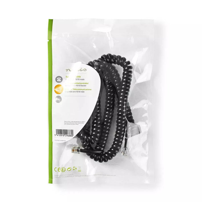 Cablu spiralat RJ10 tata - RJ10 tata 5m negru Nedis