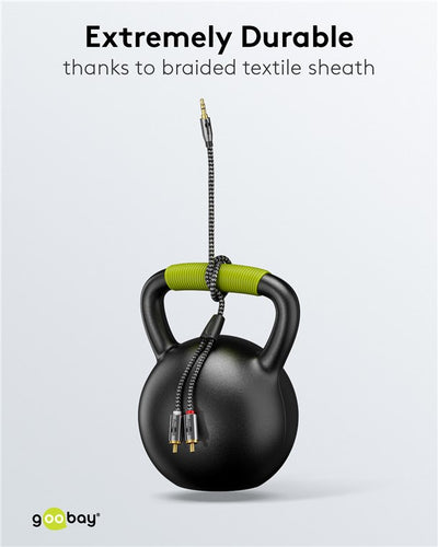 Cablu stereo premium extrem de flexibil textil 1m Jack 3.5 mm tata - 2x RCA tata negru Goobay Plus 65285