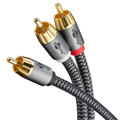 Cablu subwoofer premium flexibil RCA Y 3m RCA tata - 2x RCA tata negru Goobay Plus 65301