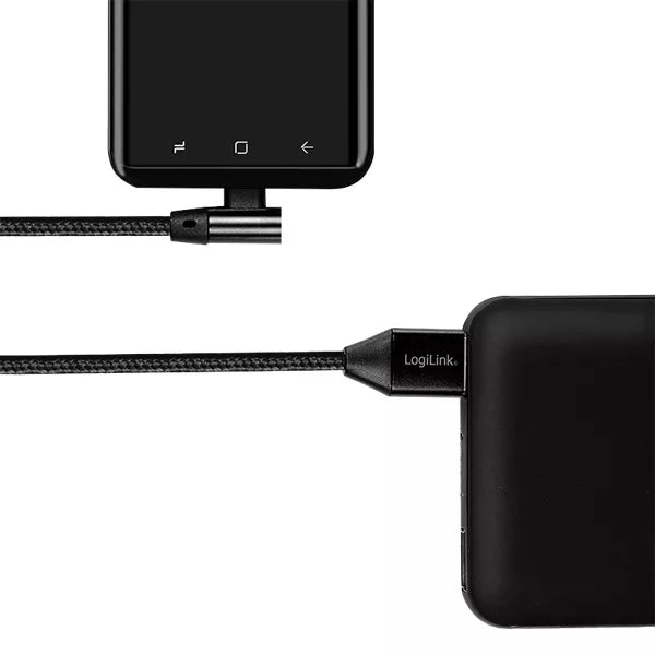 Cablu USB 2.0 A mufa - USB Type C mufa in unghi 1m negru LOGILINK CU0138