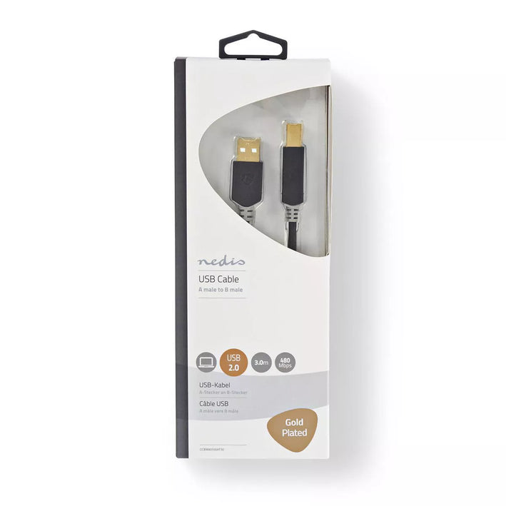 Cablu USB 2.0 A tata - USB-B tata imprimanta 3m antracit Nedis