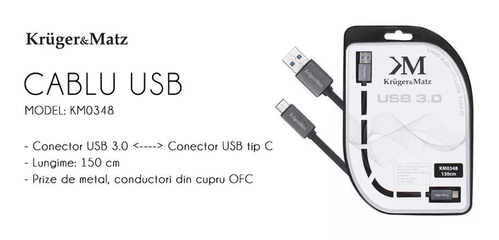 Cablu USB 3.0 cu USB Type C 1m Profesional Kruger&Matz