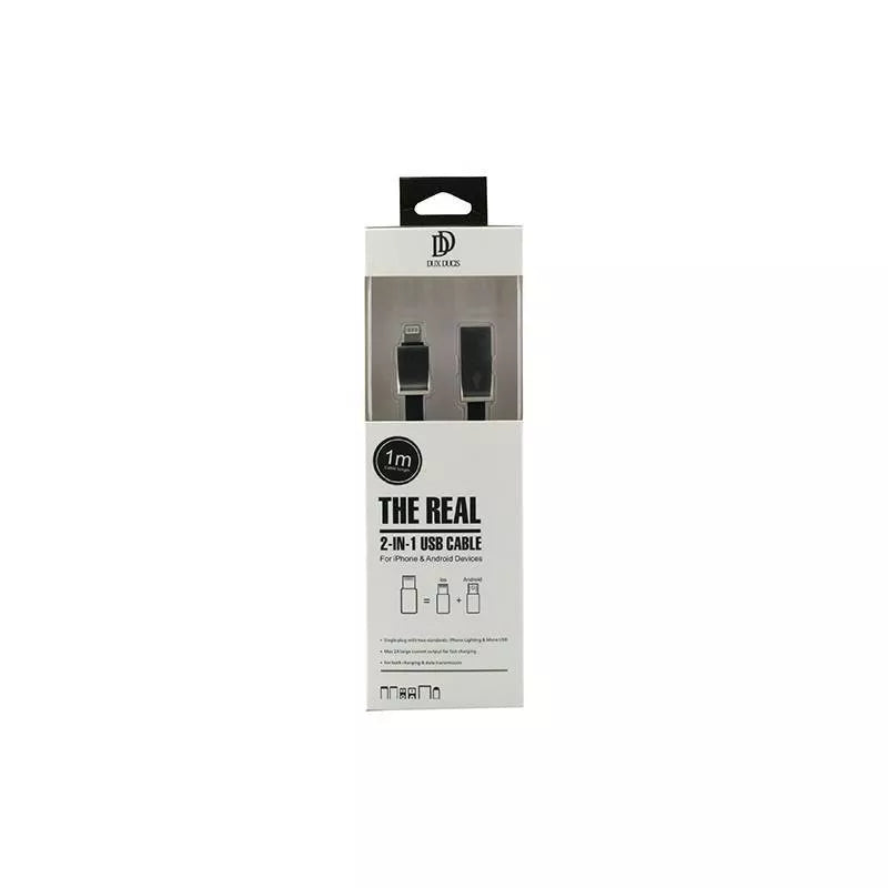 Cablu USB My-Magic 2in1 Micro USB sau Lightning negru 1m plat