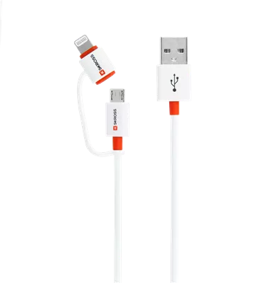 Cablu USB Skross Essentials Line 2 in 1 cu conector micro USB - lightning alb 1m