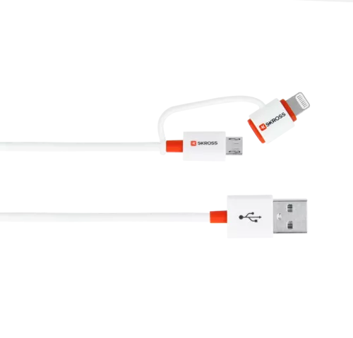 Cablu USB Skross Essentials Line 2 in 1 cu conector micro USB - lightning alb 1m