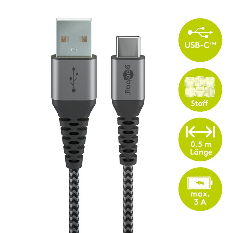 Cablu USB type C la USB-A 2.0 0.5m invelis textil cu conector metal 3A 60W 49295 Goobay