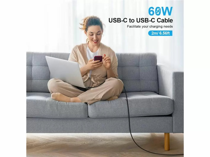 Cablu USB type C - USB type C PD 60W 3A 2m negru textil Choetech XCC-1015-BK