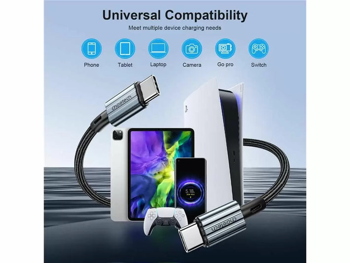 Cablu USB type C - USB type C PD 60W 3A 2m negru textil Choetech XCC-1015-BK
