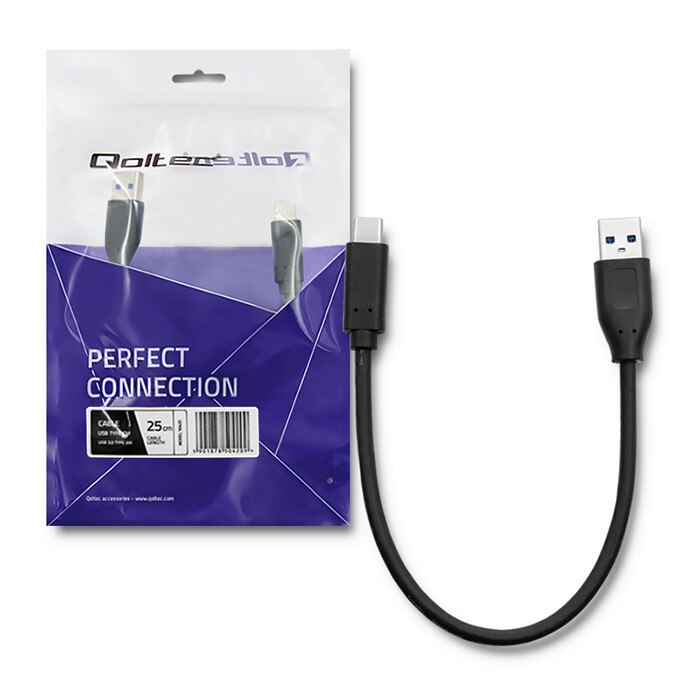Cablu USB2.0 A mufa - USB type C mufa 0.25m QOLTEC 50496