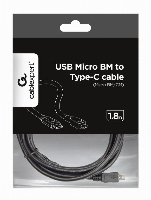 Cablu USB2.0 B micro mufa USB type C mufa 1.8m negru GEMBIRD CCP-USB2-MBMCM-6