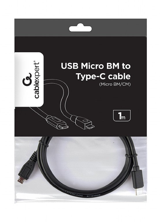 Cablu USB2.0 B micro mufa - USB type C mufa 1m negru PVC GEMBIRD CCP-USB2-MBMCM-1M