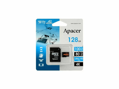 Card microSDXC UHS-I U3 V30 A2 Apacer 128GB R100 cu adaptor SD AP128GMCSX10U8-R