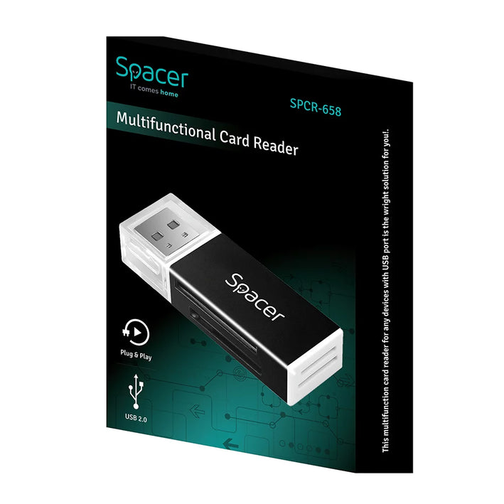 CARD READER extern SPACER SPCR-658 interfata USB 2.0 citeste/scrie SD microSD XS SM plastic negru