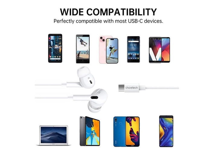 Casti In-Ear cu fir Choetech OC-A011-WH USB-C microfon reglare volum silicon alb