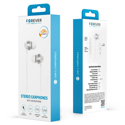Casti stereo cu microfon mufa USB TYPE C 1.2m 32ohm alb FOREVER GSM187600