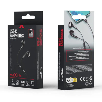 Casti stereo si microfon USB-C 1.2m negru maXlife MXEP-04