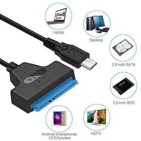 Convertor USB Type C - SATA 22 pini max 6TB HDD 2.5" si SSD