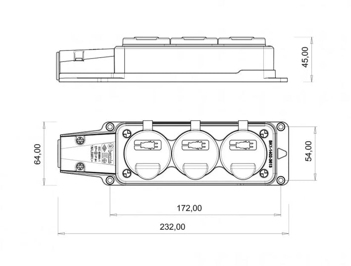 Fisa SCHUKO cauciuc cu capac Bemis BK1-1402-3613 2P+E 3 iesiri 16A 250V IP54