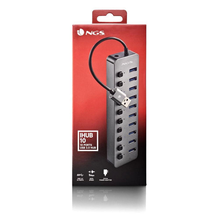 HUB USB 3.0 NGS iHub10 cu 10 porturi si alimentator inclus