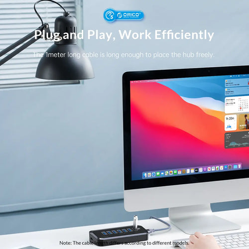 HUB USB Orico M3U3-7A-10-BK cu 7 port-uri USB3.2 gri 1m