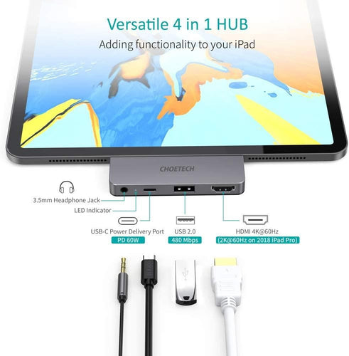 HUB USB type C - 1x HDMI + 1x USB 2.0 + USB type C PD 60W+ 1x Jack 3.5 mm Choetech HUB-M13