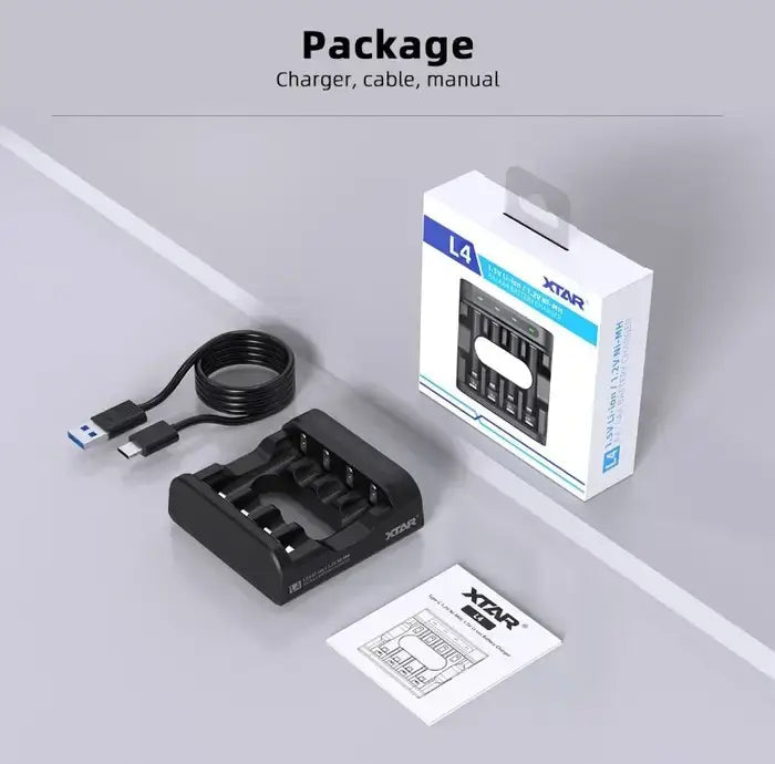 Incarcator acumulatori Li-ion si NiMH pentru 4 sloturi AA/ AAA USB-C XTAR L4 KT