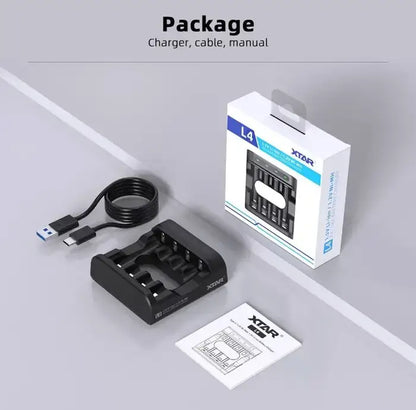 Incarcator acumulatori Li-ion si NiMH pentru 4 sloturi AA/ AAA USB-C XTAR L4 KT