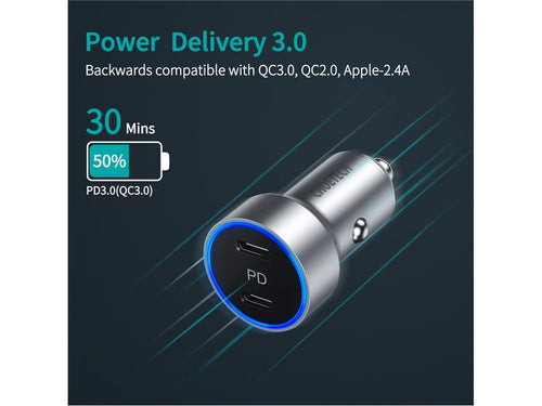 Incarcator auto 2x USB Type C PD 3.0 40W Choetech C0054-V2-SL