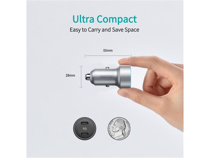 Incarcator auto 2x USB Type C PD 3.0 40W Choetech C0054-V2-SL