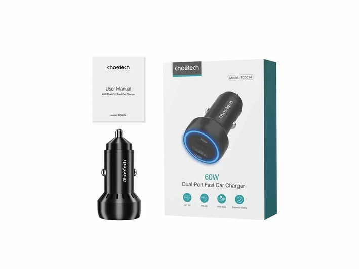 Incarcator auto Choetech TC0014 1x USB type C 1x USB A PD 60W TC0014-BK