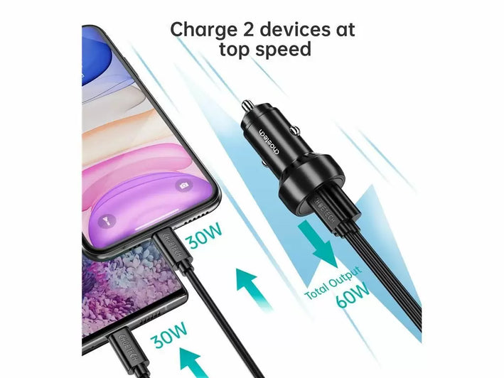 Incarcator auto Choetech TC0014 1x USB type C 1x USB A PD 60W TC0014-BK