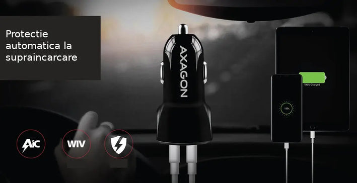Incarcator auto Smart 5V 2.4A + QC3.0 30W negru Axagon PWC-QC5