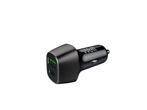 Incarcator auto Well 51W 1x USB type C PD 33W PPS + 1x USB-A QC 18W negru PSUP-USB-CPQ5101BK-WL