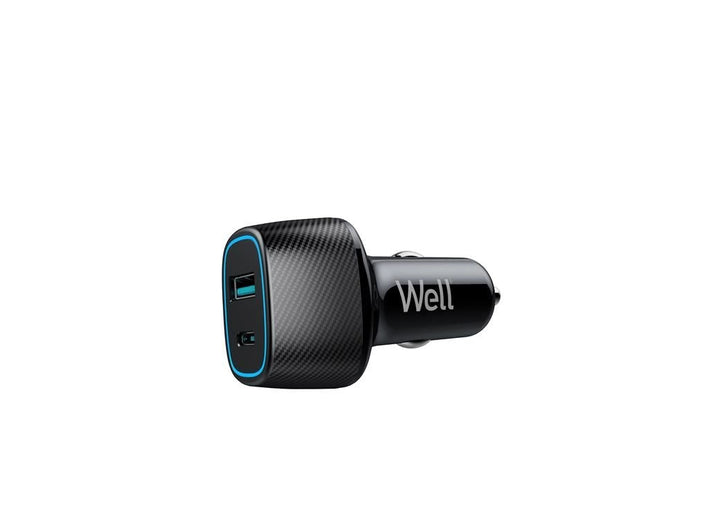 Incarcator auto Well 63W 1XUSB TYPE C PD 45W + USB-A QC 18W negru PSUP-USB-CPQ6301BK-WL