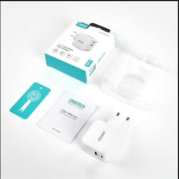 Incarcator retea 1x USB TYPE C PD 38W QC 3.0 1x USB-A alb Choetech PD5002