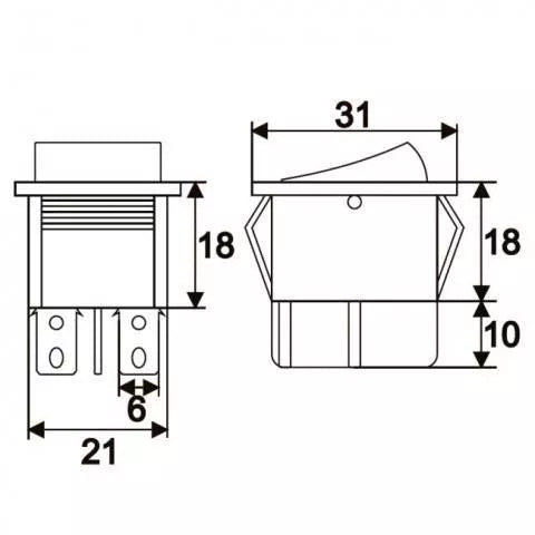 Interupator basculant 4 pini 1 circuit 16A 250V OFF-ON rosu 21.7x28.5mm