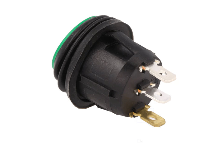 Intrerupator ROCKER SPST 2 pozitii OFF-ON cu retinere 20A/14VDC LED verde IP65 SCI R13-112B8-02-BBG
