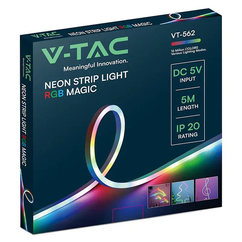 Kit banda LED NEONFLEX MAGIC RGB 5m 5VDC IP20 + telecomanda V-tac SKU-24050