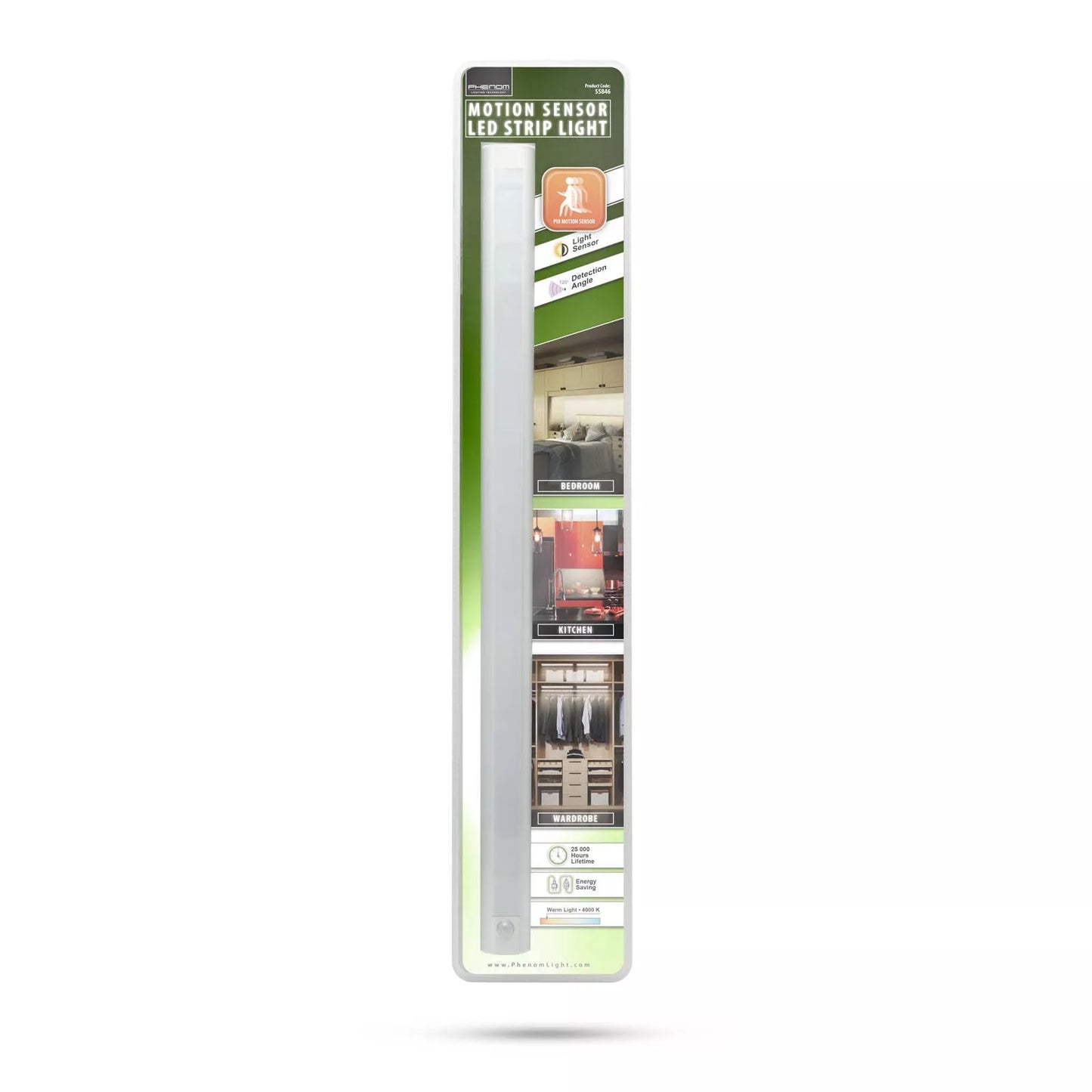 Lumina LED Ultraslim cu senzor de miscare PIR 9W 4000K 675lm 600x40x15mm Phenom