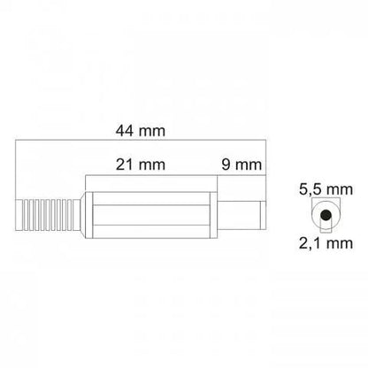 Mufa DC 2.1x5.5mm tata pin 9mm cu protector cablu Goobay