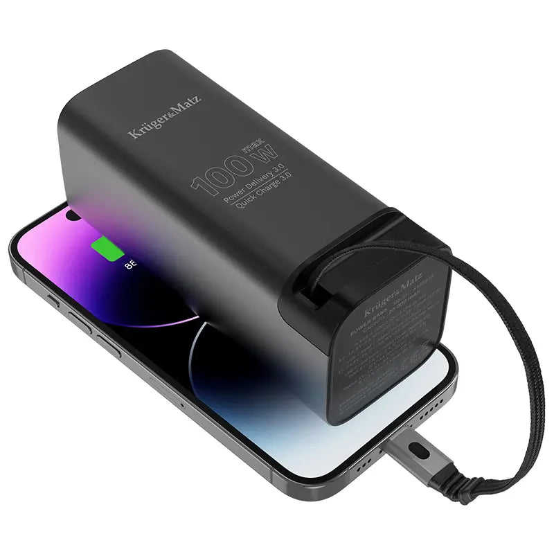 Power Bank 20000mAh 100W QC3.0 PD3.0 USB-C /USB-A Afisaj LCD Kruger&Matz KM0915