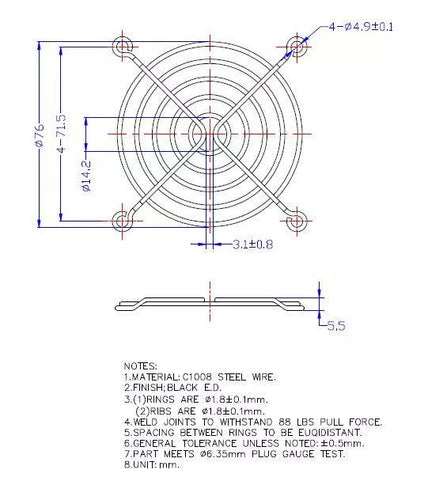 Protectie 80x80mm pentru ventilator Material metal Fixare cu surub negru TQSolution