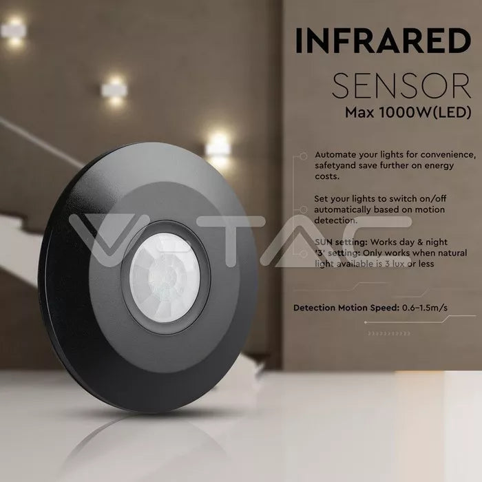 Senzor miscare cu montaj pe tavan 360 grade negru max 2000W V-TAC