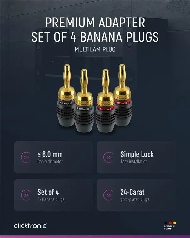 Set 4 mufe Banana 4mm Premium Clicktronic Conexiuni Audio de Inalta Calitate pentru cablu 6.0mm2 52546