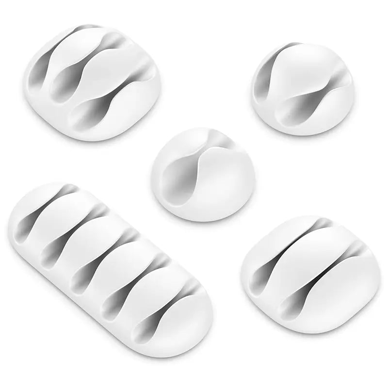 Set 5 cleme organizatoare cabluri cu adeziv albe MK5544 deleyCON