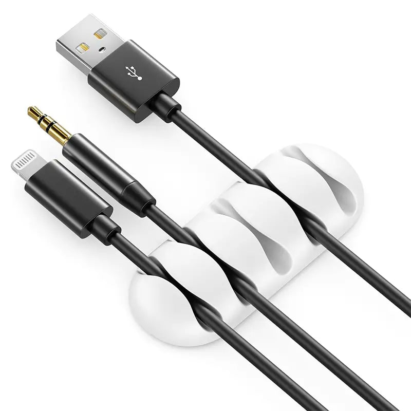 Set 5 cleme organizatoare cabluri cu adeziv albe MK5544 deleyCON