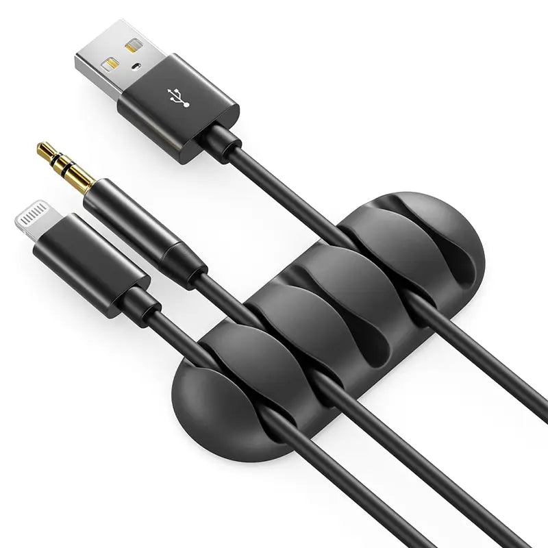 Set 5 cleme organizatoare cabluri cu adeziv negre MK5543 deleyCON